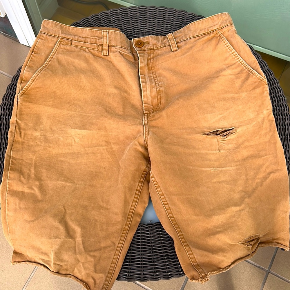 Fred Perry Distressed Cut-off Shorts in Desert Tan
